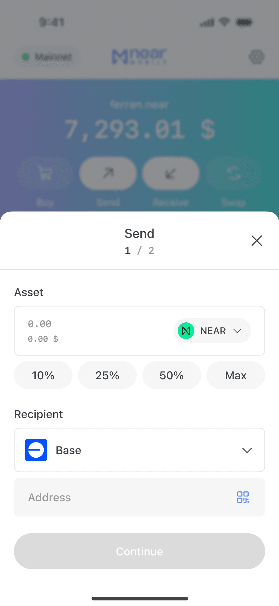 NEAR Mobile send screen