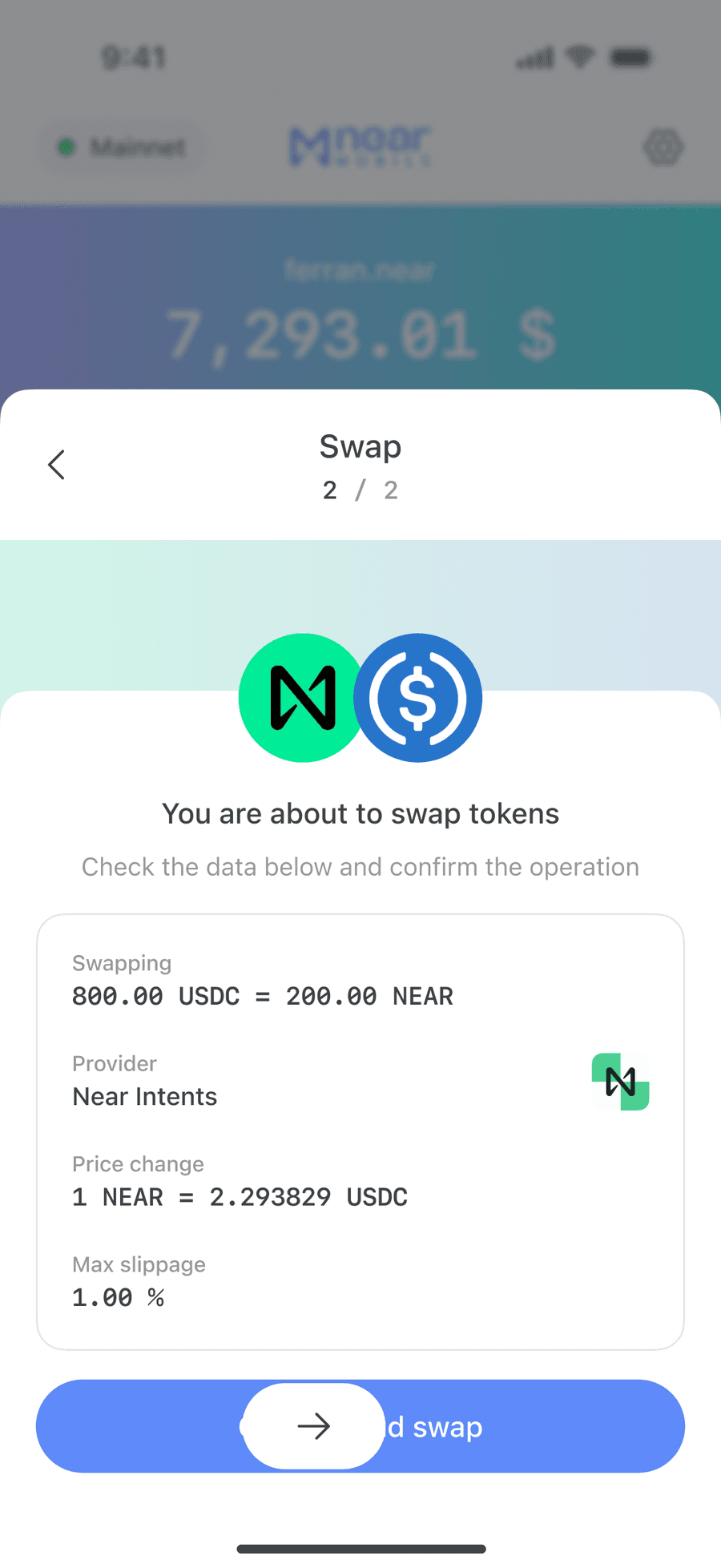 NEAR Mobile cross-chain swap screen